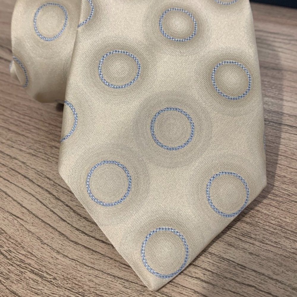 TM LEWIN Ivory Blue Circle Geometric Silk Neck Tie